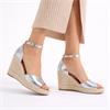 Wonders Manly Espadrille Peeptoe Wedge - Silver Metallic